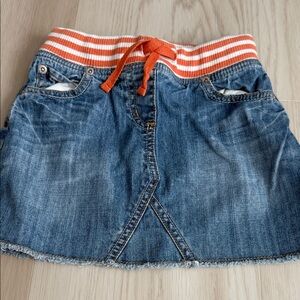 Mini Boden Denim Skirt with Orange Stripe Waistband
